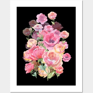 watercolor english pink roses Posters and Art